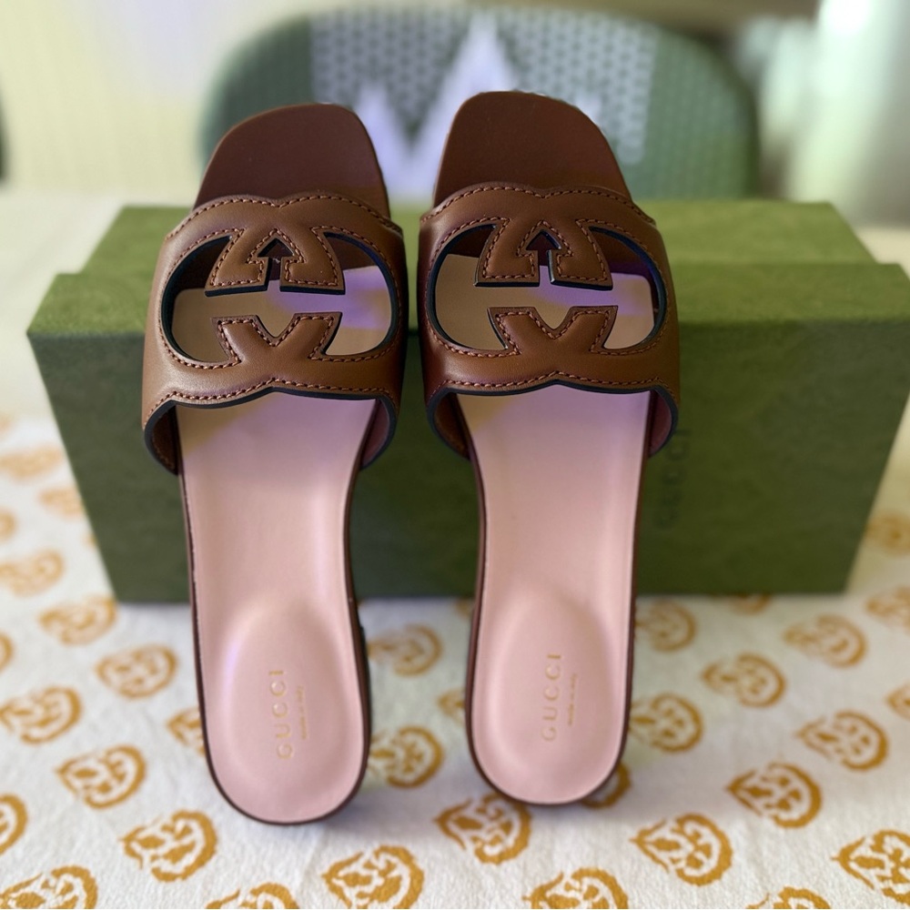 Gucci Leather Logo Slides - NWT